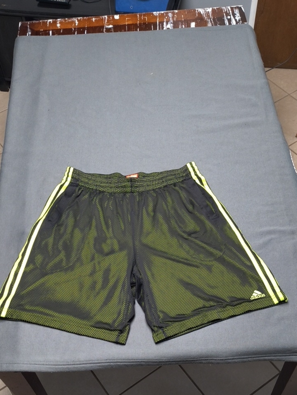 adidas Black and Neon Green Mesh Athletic Shorts Size XL